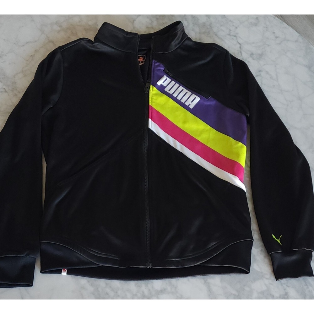 Puma Soccer Black Track Zip Up Jacket Sports Athletic Womens Medium
